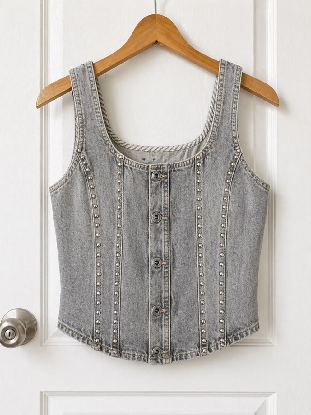 Liu Jo Better Denim Studded Corset Tank Gray NWT Size 42 (US 6-8)
